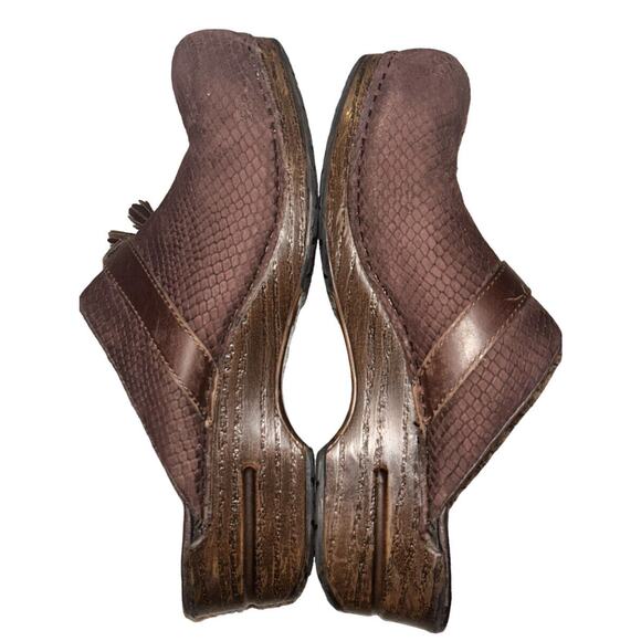 Dansko Shandi Clogs Mules Snakeskin Brown Leather Tasseled Slip-On Shoes Size 41 - Picture 5 of 11